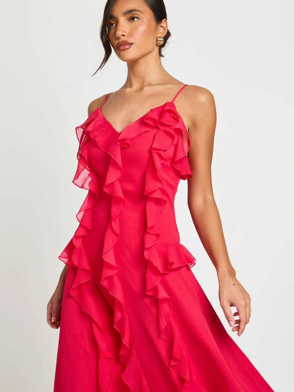 boohoo Dames Chiffon Maxi Jurk Met Ruffle Detail framboos, foto 3