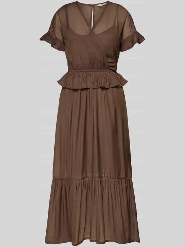 MbyM Maxi-jurk van viscosemix in laagjeslook model 'Gunnvor' middenbruin, foto 2