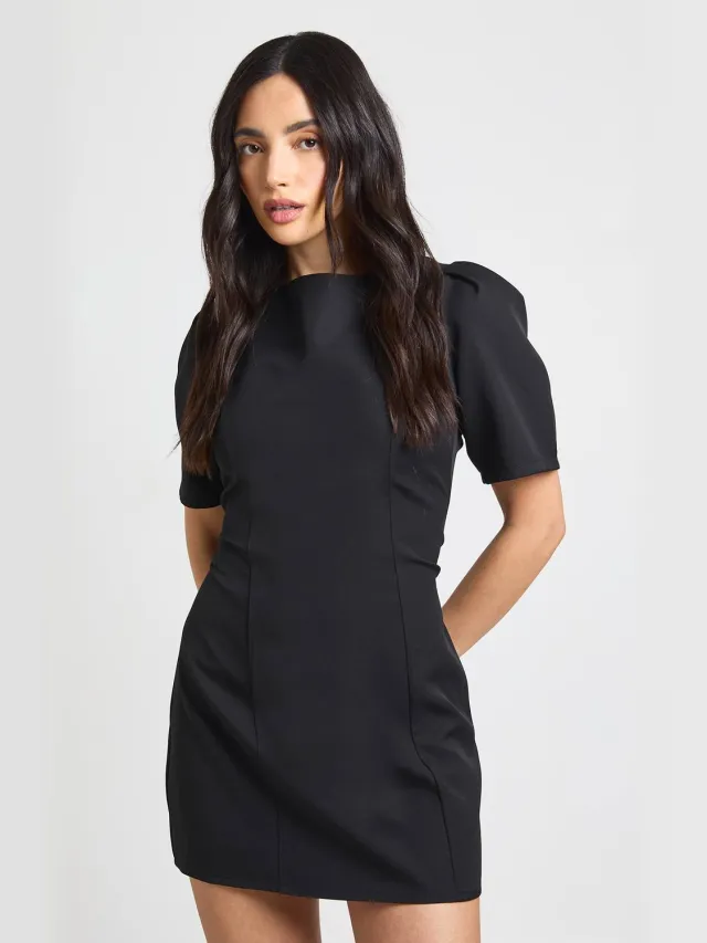 boohoo Dames Mini-jurk Met Gestructureerde Naaddetails Zwart