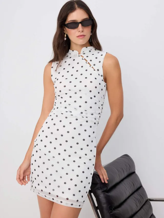 Trendyol TRENDYOLMİLLA Dames Ecru Stippen Kort / Mini Mouwloos Bodycon Jurken