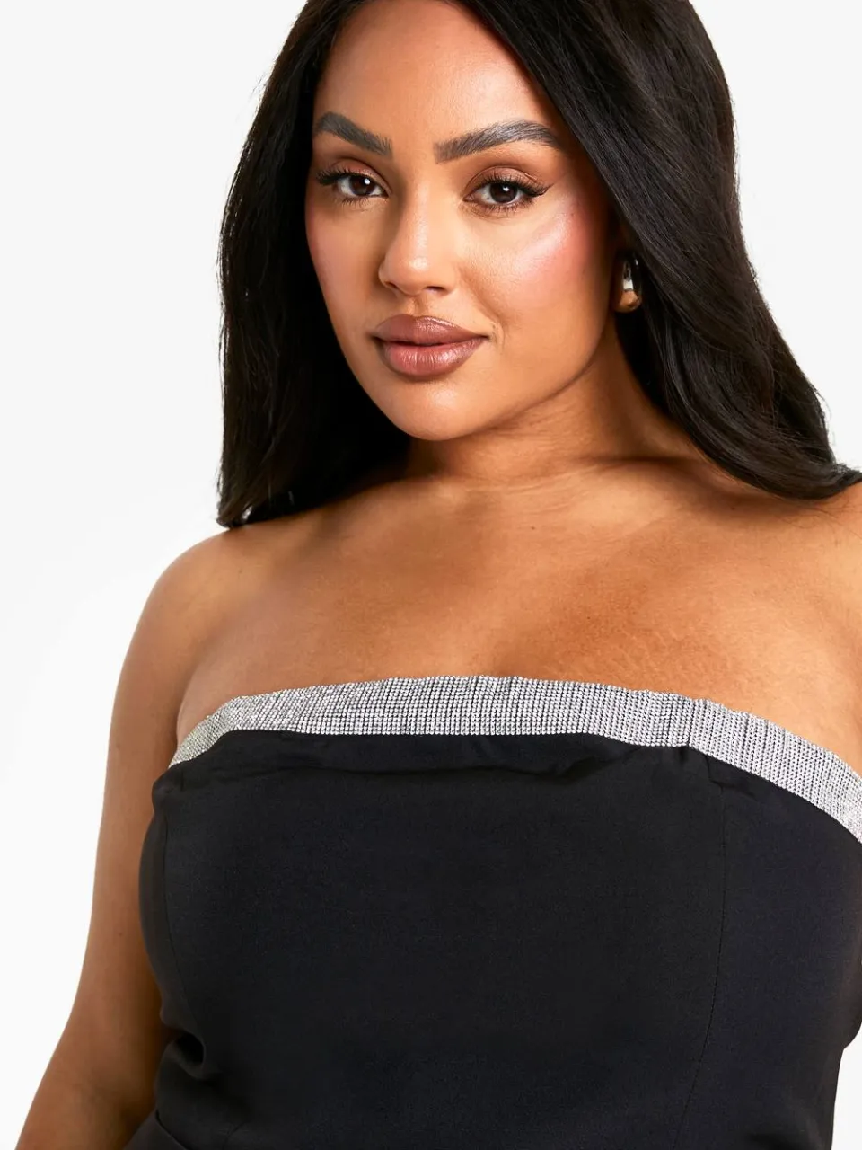 boohoo Dames Plus Diamante Trim Skater Mini Jurk zwart, foto 3