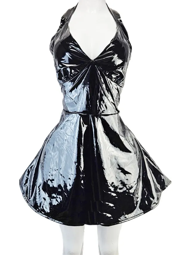 BamBella Jurk - zwart Rollenspel sm dames sexy Glans kleding mix van Latex en stof Datex