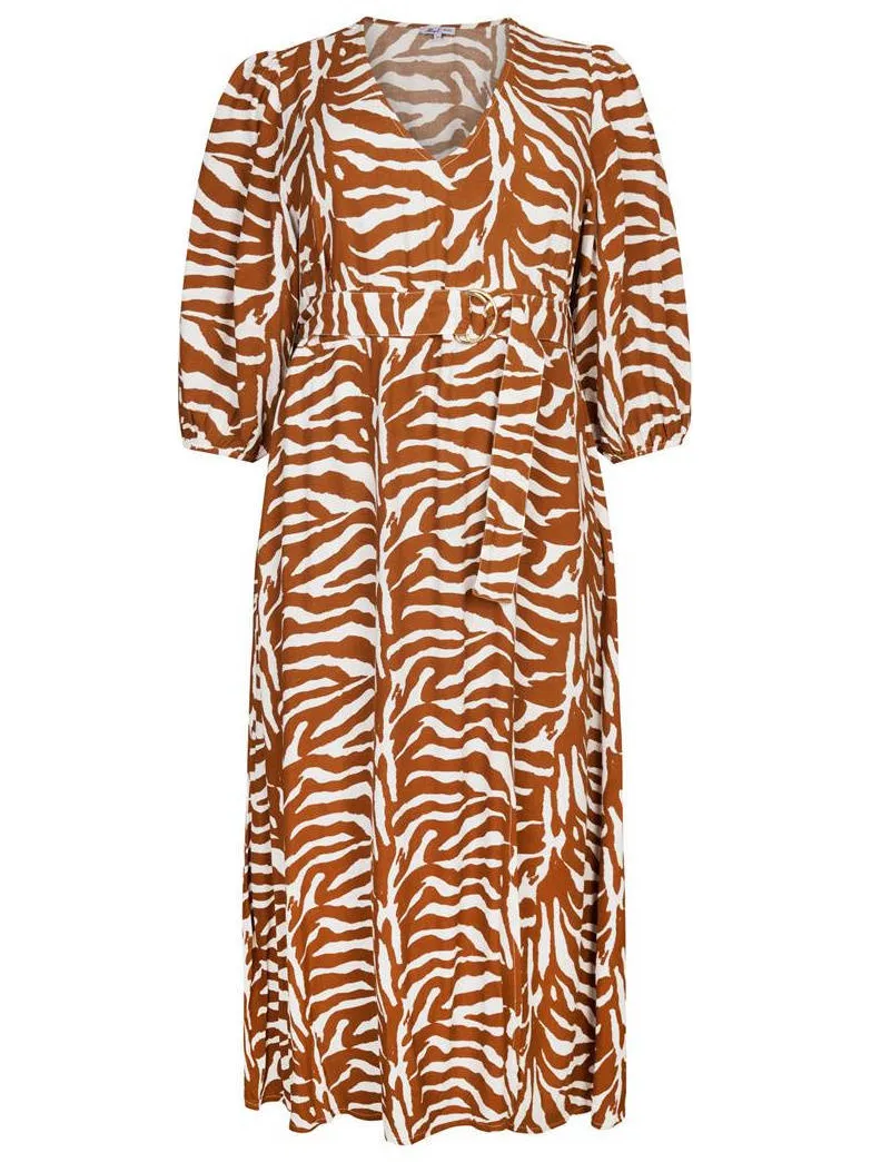 Miss Etam Plus zomerjurk met zebraprint camel, foto 2