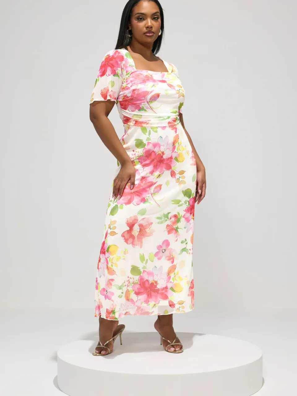 Yours London Witte Maxijurk Met Bloemenprint En Vierkante Hals White
