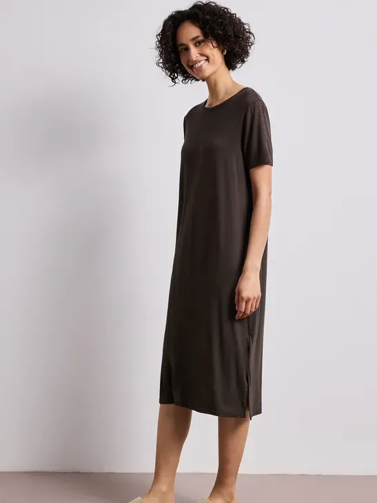 Street One Midi-jurk met korte mouwen en splitdetail bruin, foto 3