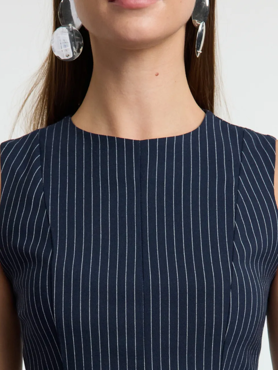 Trendyol TRENDYOLMİLLA Dames Donkerblauw Gestreept Kort / Mini Mouwloos Zakelijk Skater Jurken marineblauw/blauw, foto 2