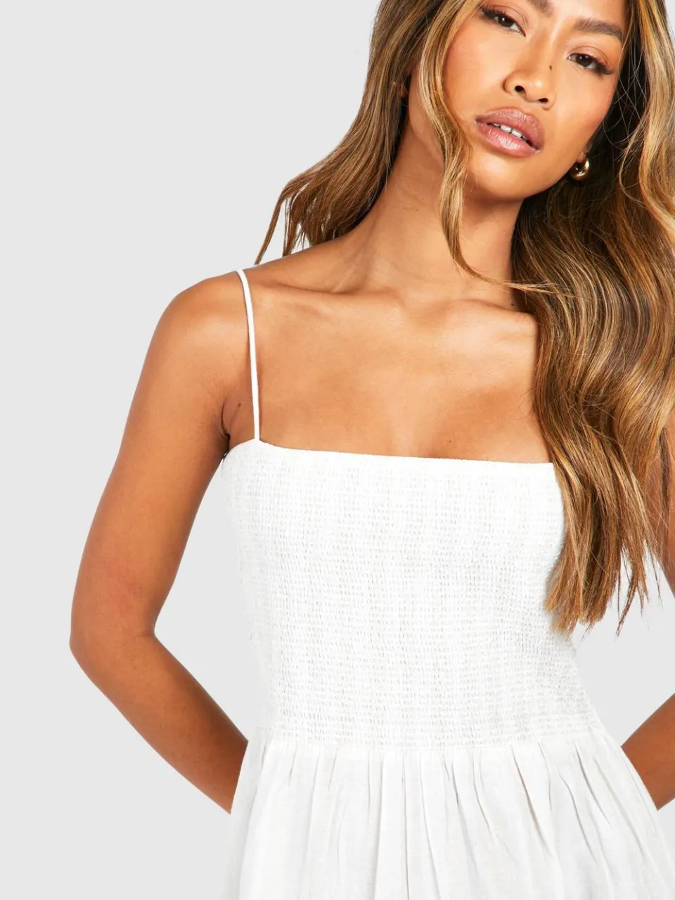 boohoo Dames Linnenlook Geschrimpte Gestreepte Bandeau Maxi-jurk ecru, foto 4