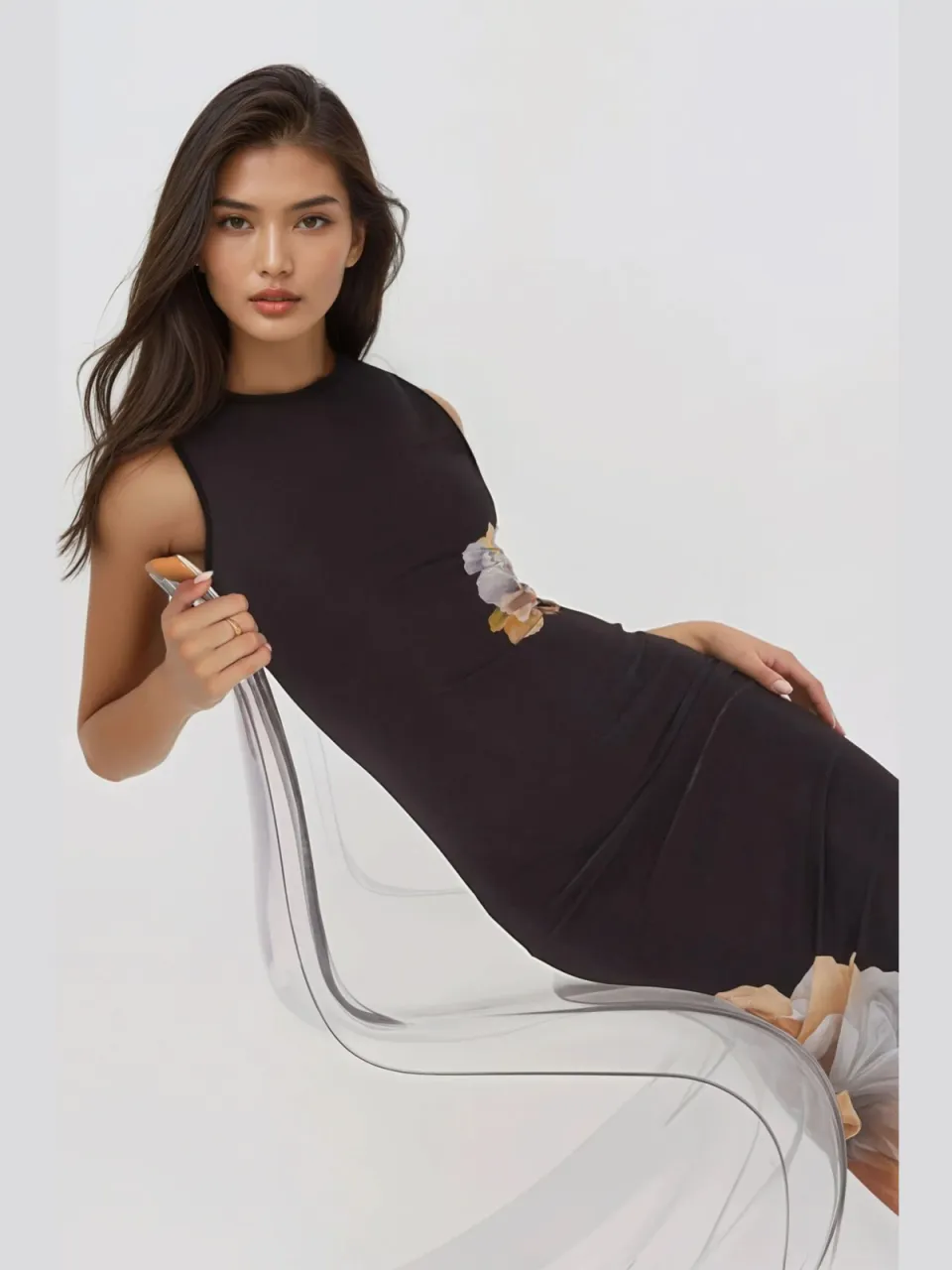 Hiccup Bloemenprint Crew Neck Bodycon Jurk zwart, foto 2
