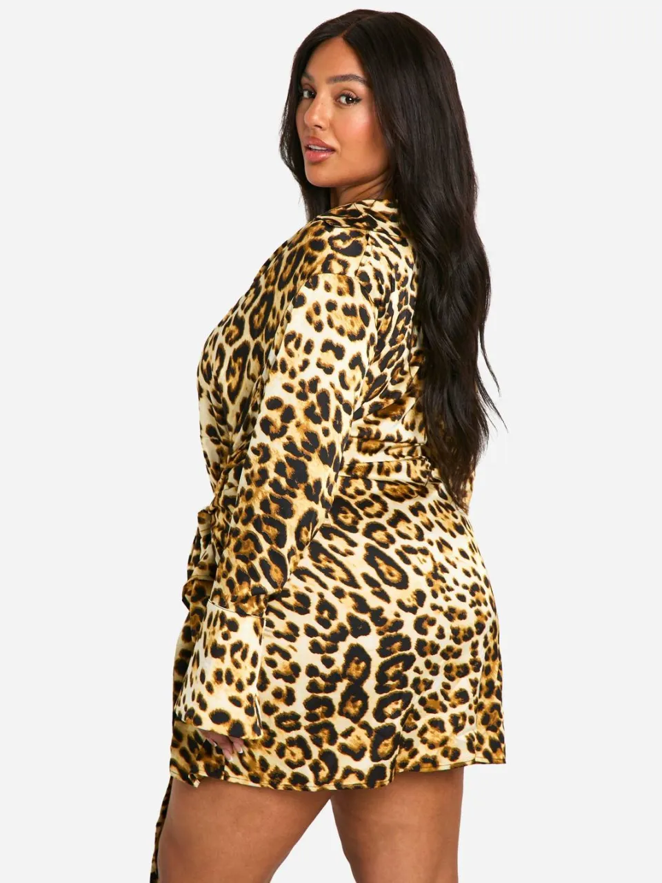 boohoo Dames Plus Luipaard Tie-Waist Shirt Wrap Jurk luipaardprint, foto 2