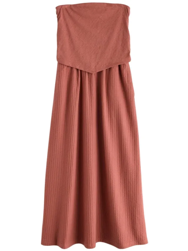 Next Dames - Midi-jurk met bandeau-halslijn, jersey en geborduurde zoom - Bruin Rust