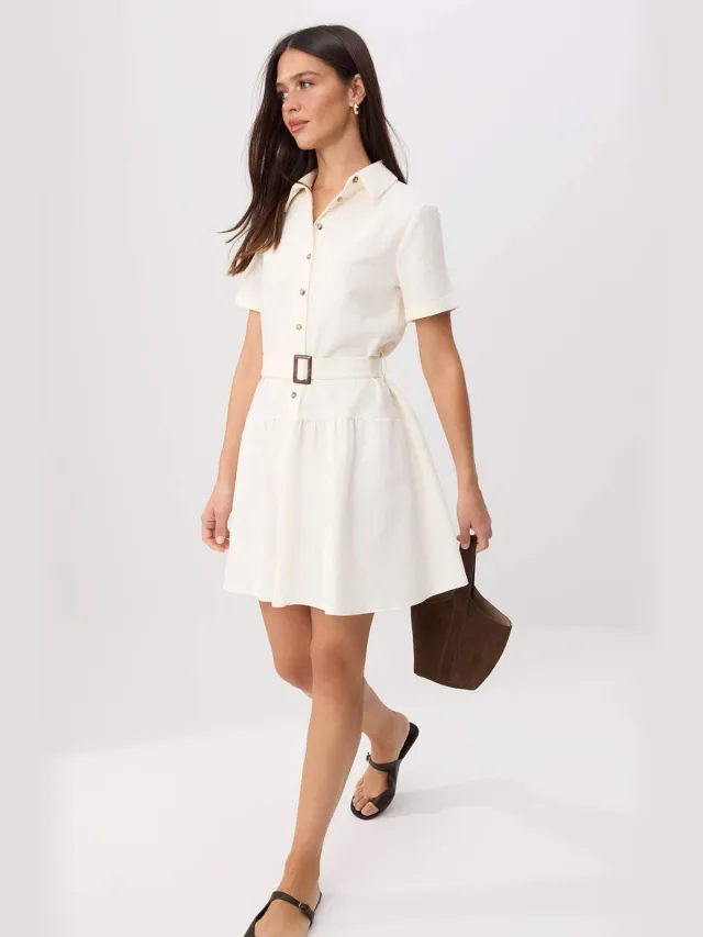 Trendyol TRENDYOLMİLLA Dames Ecru Effen Kort / Mini Kort Blousejurk Jurken