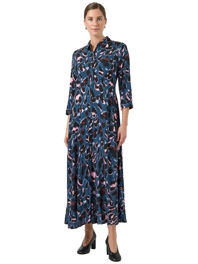 Yas Savanna Lange Jurk Met 3/4 Mouwen Blauw M Vrouw Sargasso Sea / Aop Liro