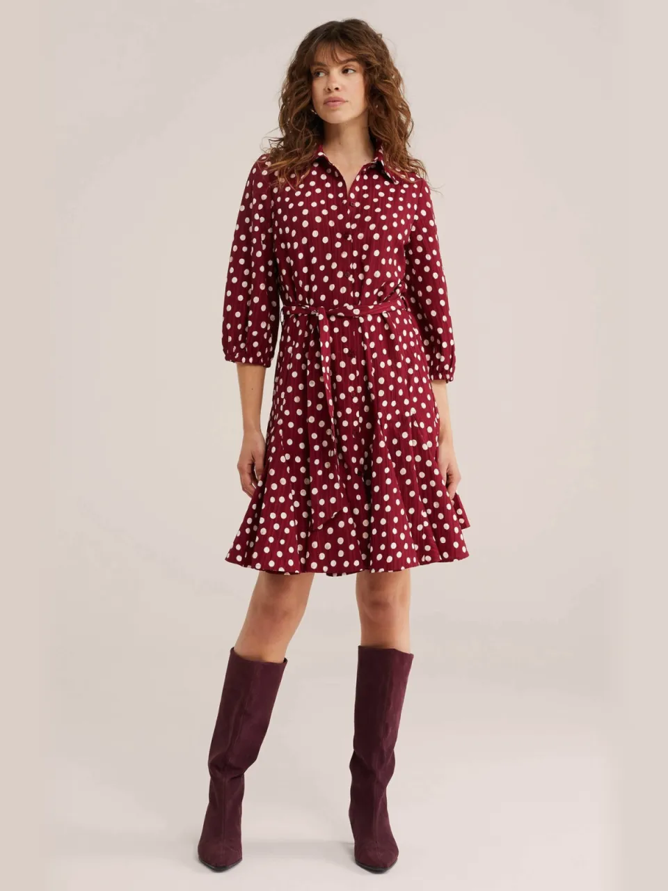 WE Fashion blousejurk met ceintuur en stippen - rood, foto 3