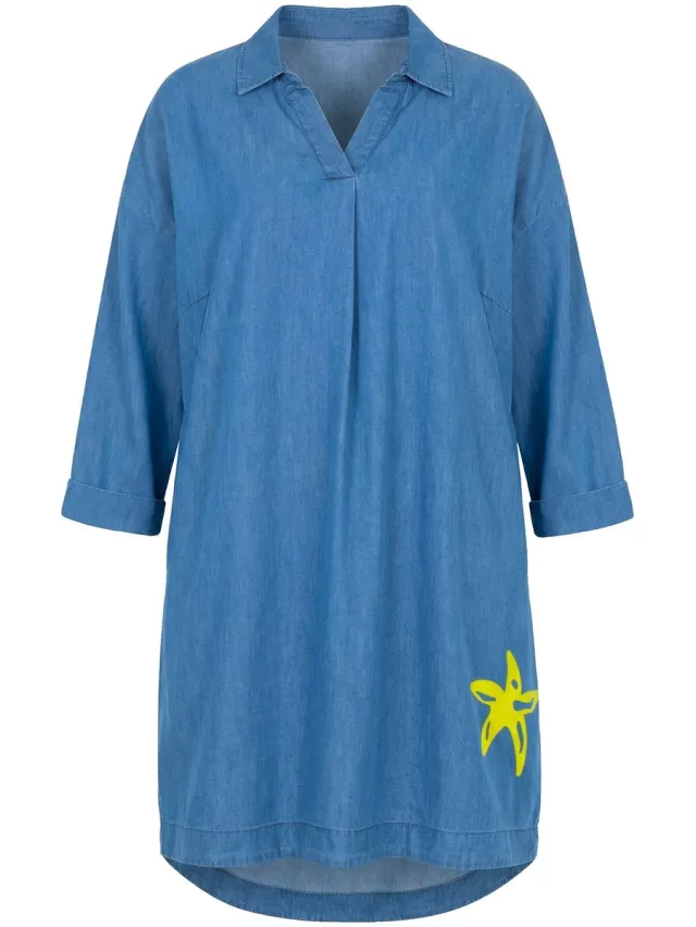 Laurasøn Dames - Denim jurk lange mouwen - Blauw denim - Maat 48+