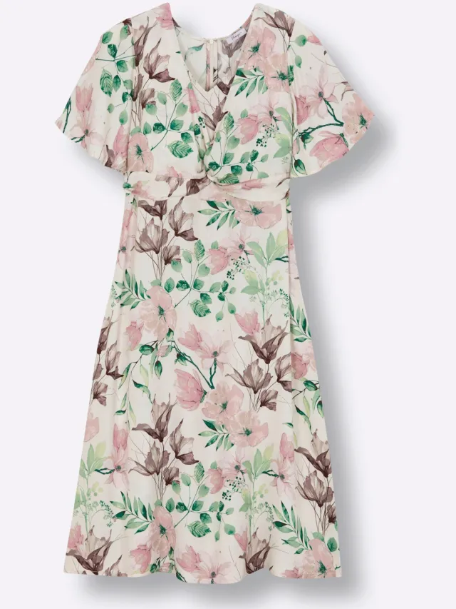 Bloemenjurk champagne/poudre bedrukt