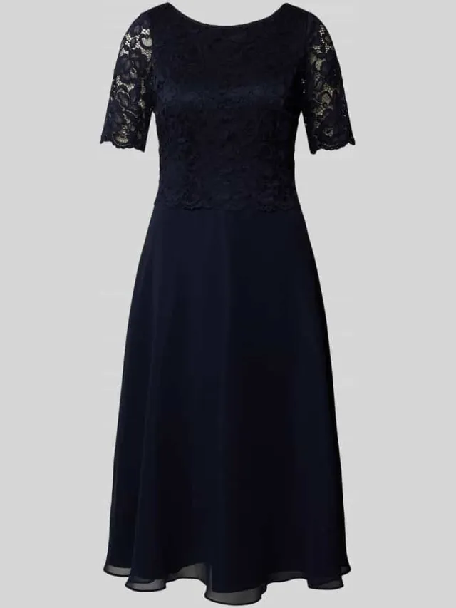 Vera Mont Knie-lange cocktailjurk met kant marineblauw, foto 2