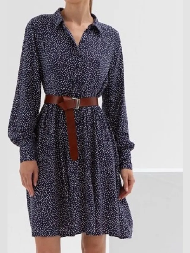 Starry Indigo Dames Korte jurk van viscose met kraag | MARINEBLAUW