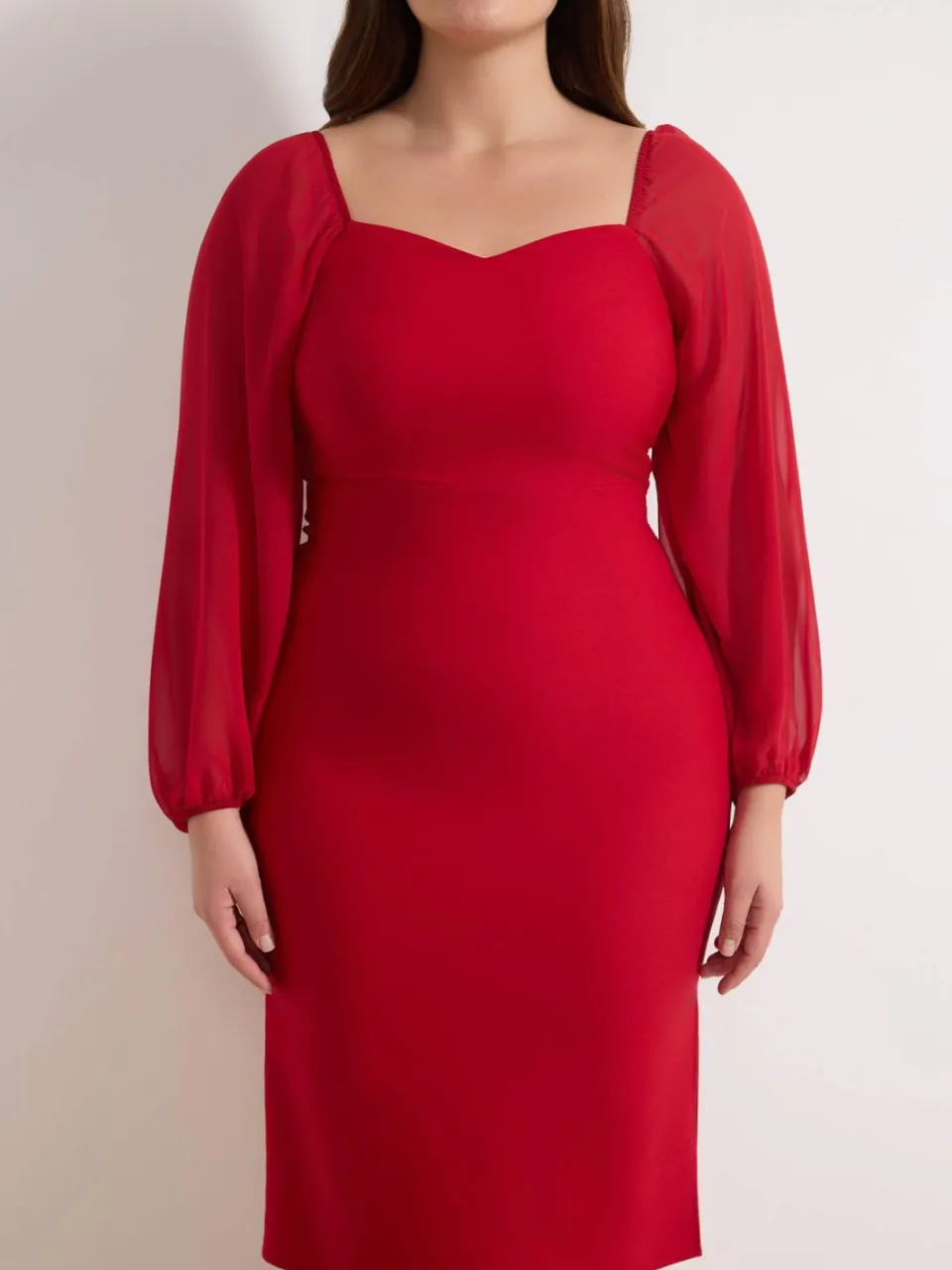 Trendyol Curve Dames Rood Effen Midi Lang Stijlvol/Avond Bodycon Grote maten Jurk, foto 2
