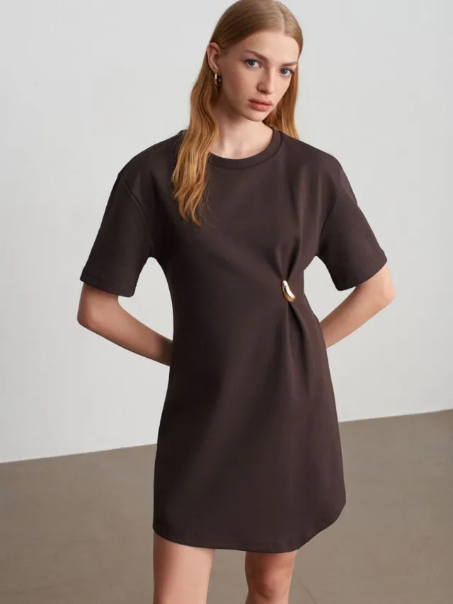 Dilvin Vrouwen Mini Shift Jurk Bruin