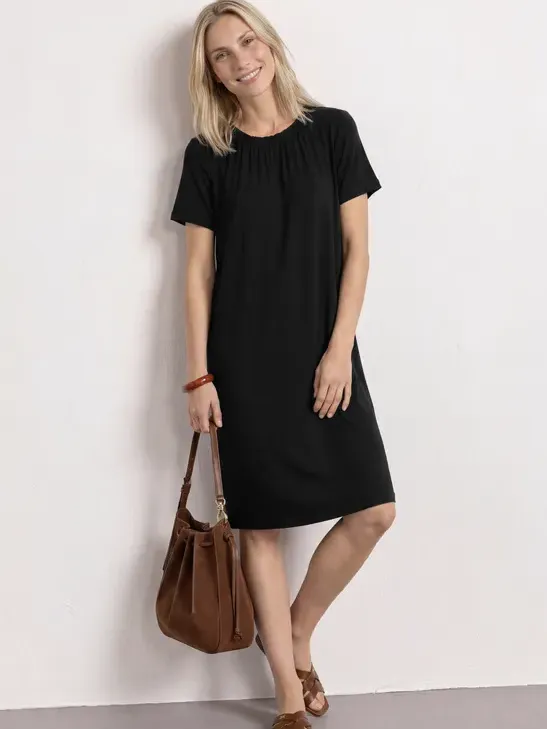 Street One Knielange jersey jurk met ronde hals Zwart