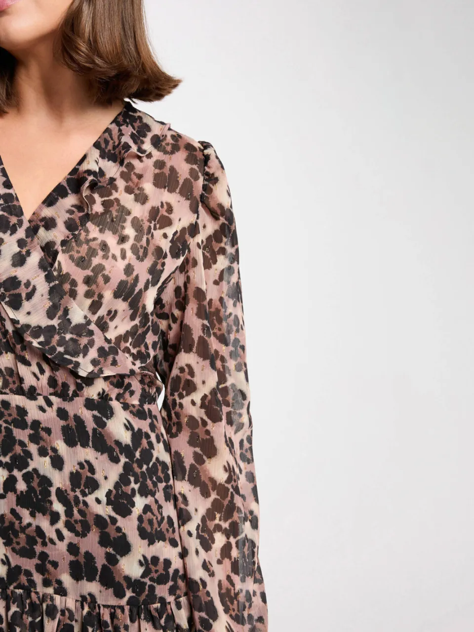 Morgan korte jurk met panterprint met glitter bruin, foto 4