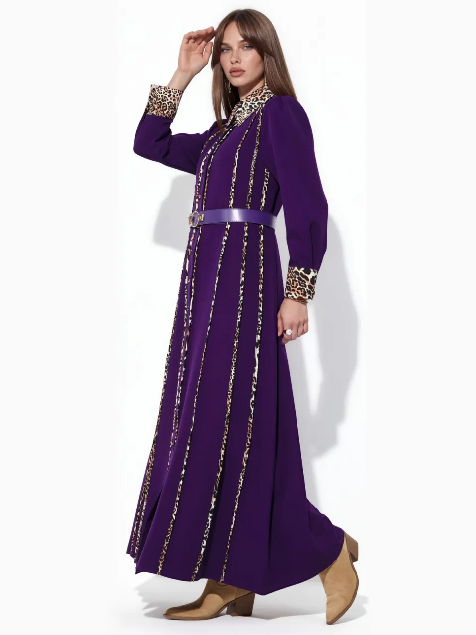 MSN Collection Luipaardprint Maxi Hemdjurk paars, foto 2