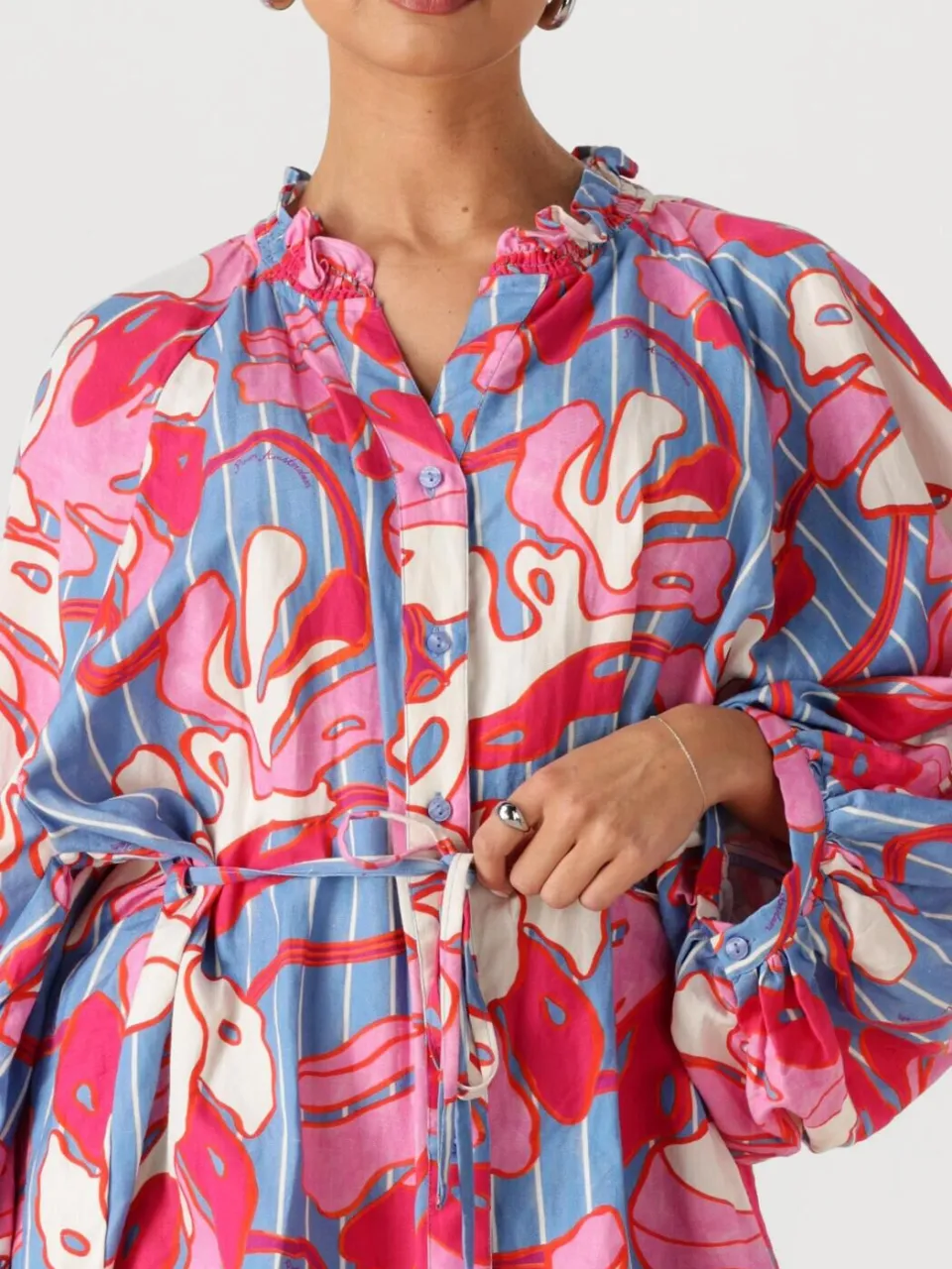 POM Amsterdam Dames Jurken Dress Urban Flora Stripe Linen - Multi, foto 3