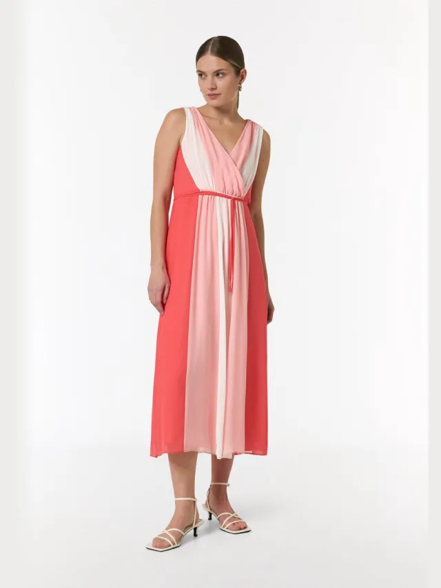 Comma female - Maxi-jurk van viscose koraalrood