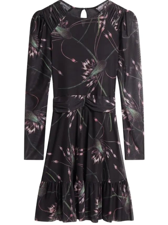 Ted Baker Sannde Mini-jurk Met Geplooide Schouders En Mesh, Zwart Antraciet