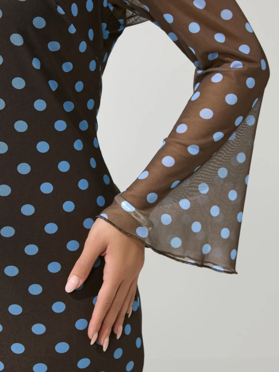 Yours London Chocoladebruine En Blauwe Meshjurk Met Stippen, foto 5