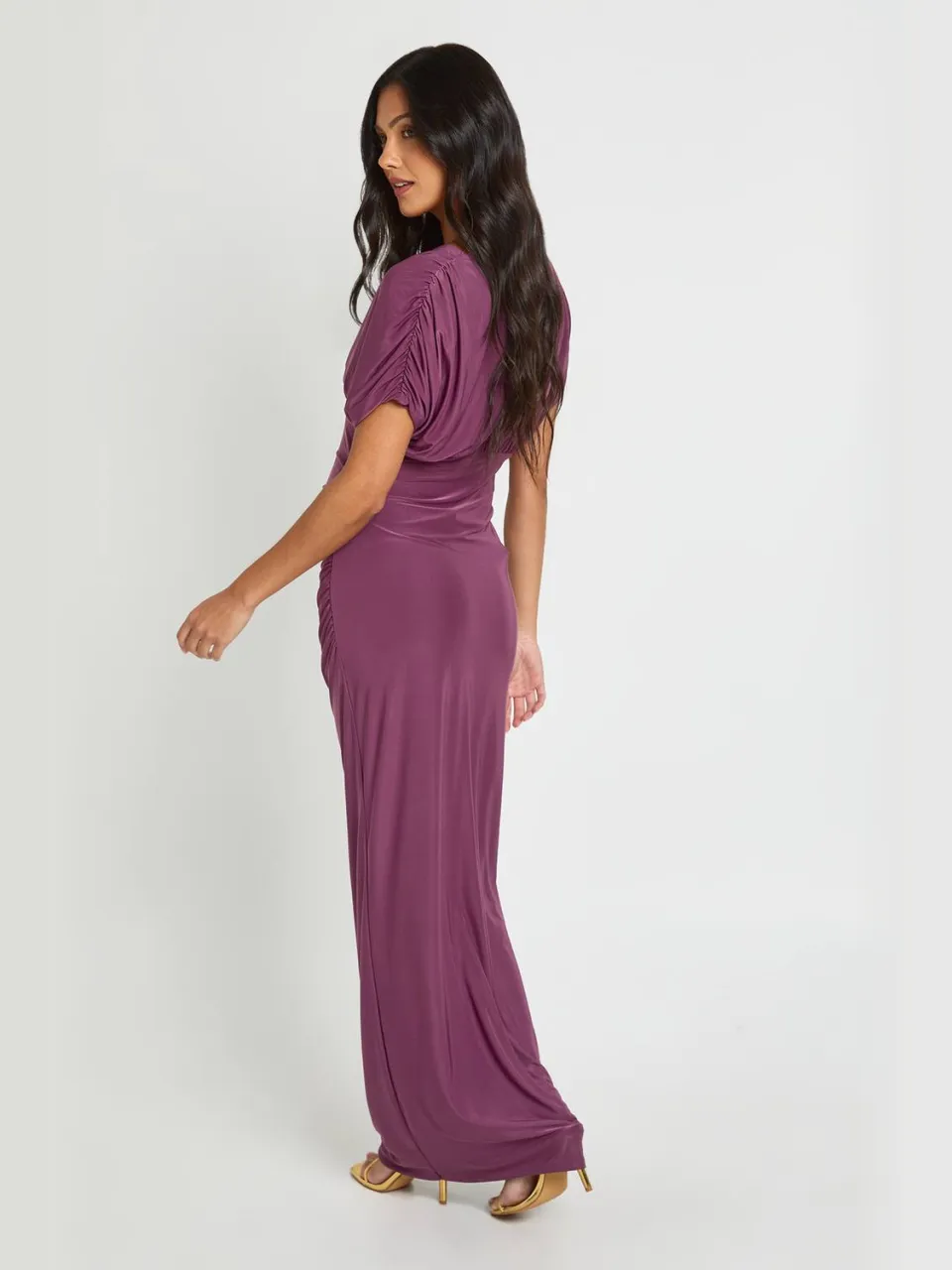 boohoo Dames Zwangerschaps Vleermuis Geplooide Taille Maxi Jurk moerbei, foto 3