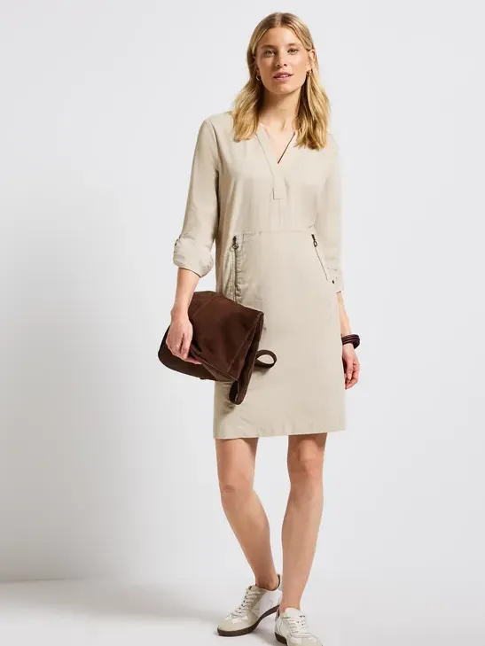 Street One Corduroy jurk met gespleten hals Beige