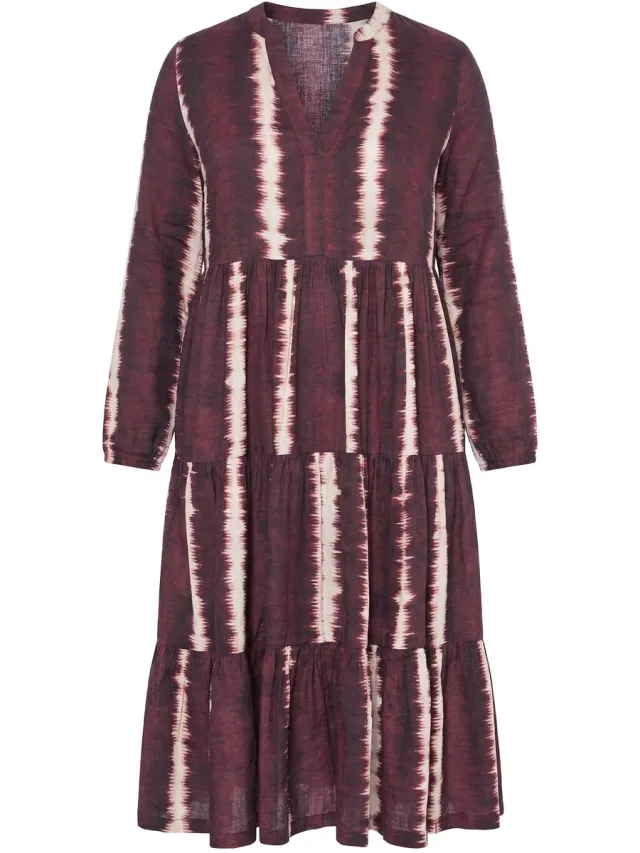 Studio Untold Dames - Maxi-jurk batik V-hals volants - Aubergine - Maat 42+