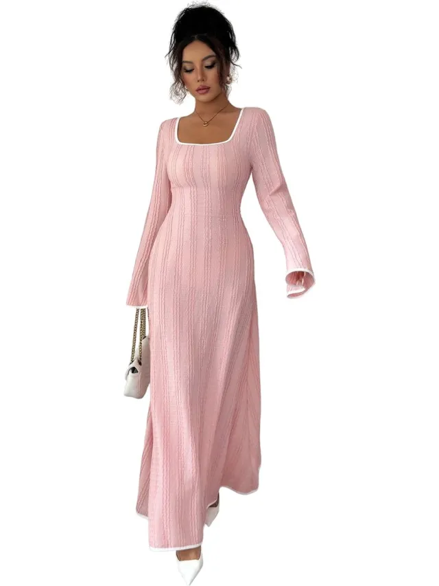 RedParrot Lange Roze Jurk - Mode - Verticale Ribstructuur - Fashion