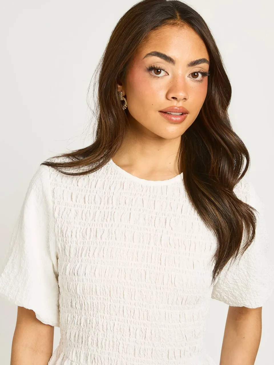 boohoo Dames Gestructureerde Mini-jurk Met Volumineuze Mouwen ivoor, foto 4