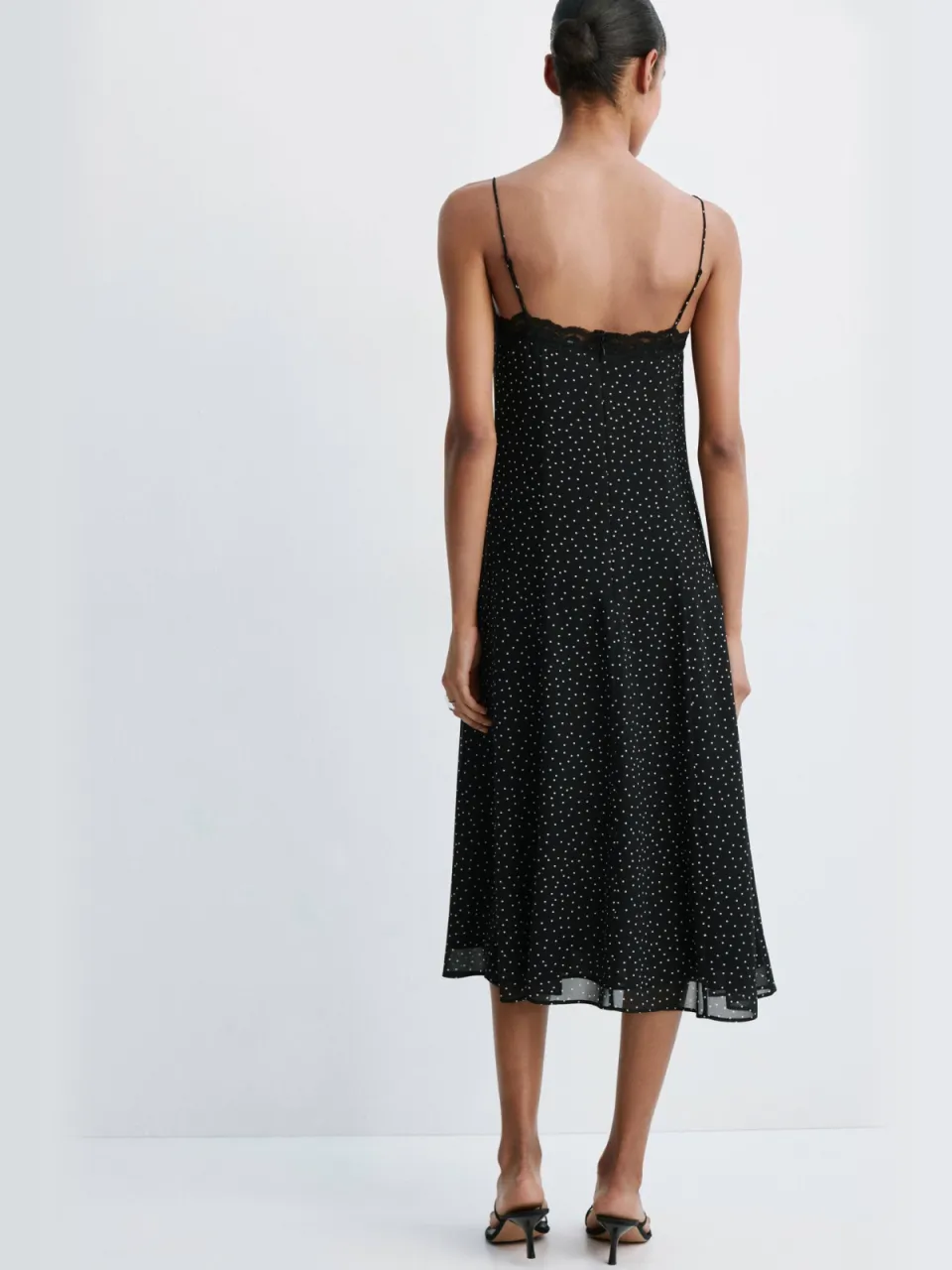 Mango midi zomerjurk met split en stippen - zwart, foto 3