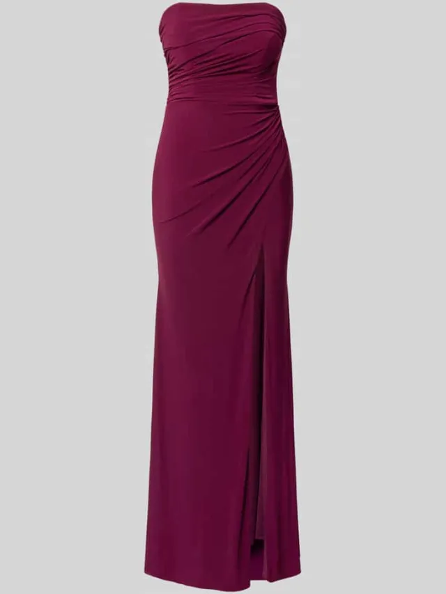 Hey Kyla slim fit avondjurk in maxilengte met loopsplit kersenrood, foto 2