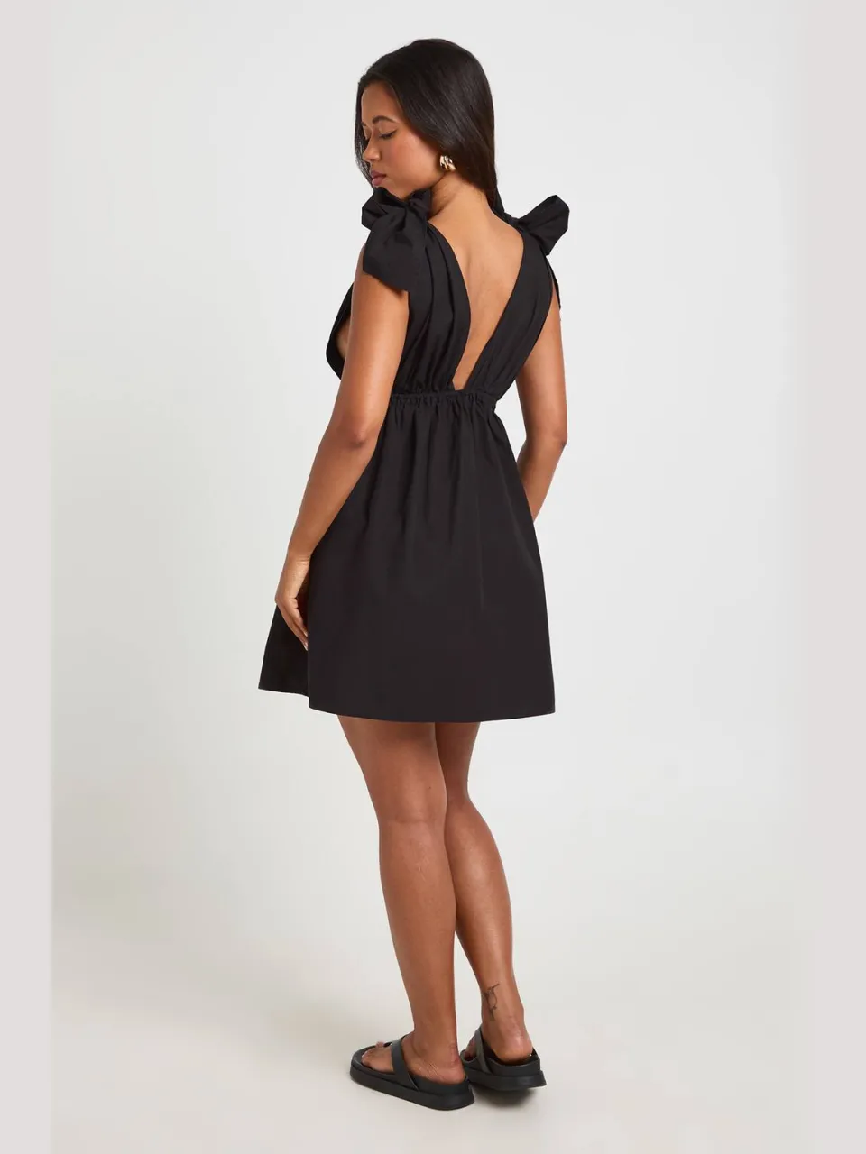 boohoo Dames Katoenen Poplin Mini Skater Jurk Met Strikbandjes zwart, foto 2