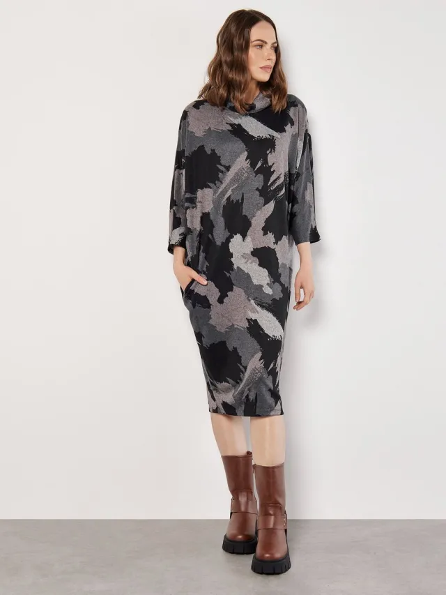 Apricot Midi-jurk van zacht gebreid tie-dye-stof Grey