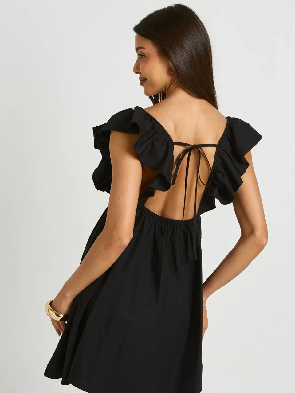 boohoo Dames Mini-jurk Met Ruches Op De Schouders En Open Rug zwart, foto 2