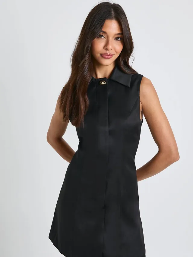 boohoo Dames Shiftjurk met kraag en verfijnde details zwart, foto 3