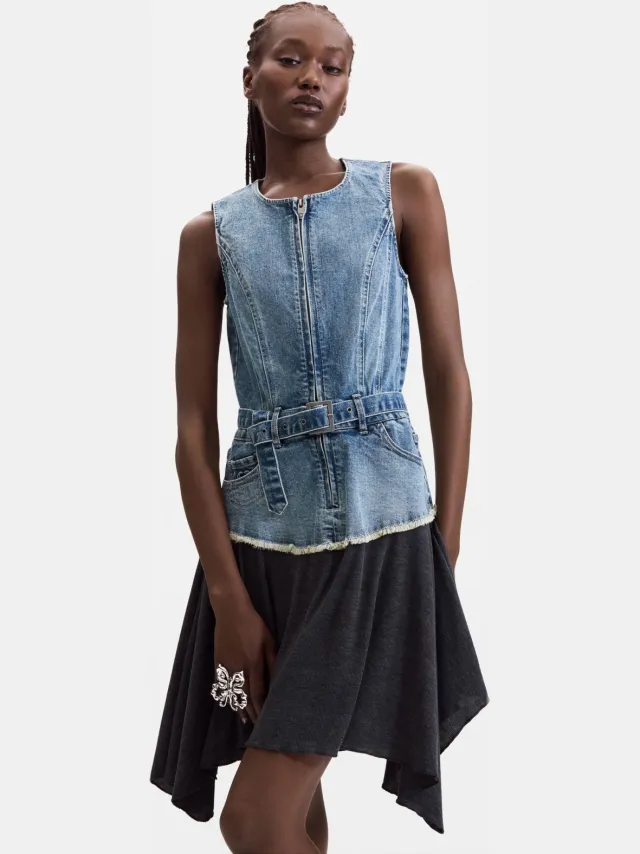 Desigual korte spijkerjurk - middelblauw Medium blue denim