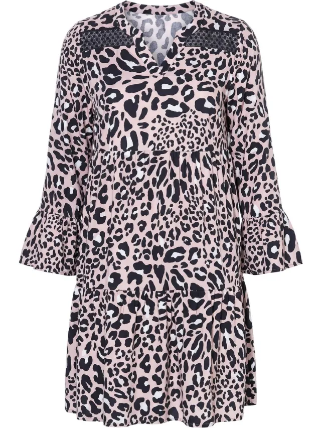 Angel of Style Dames - Empire jurk luipaard volants - Linnen
