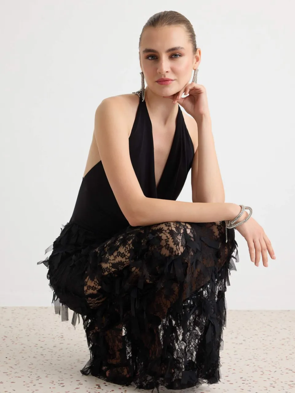 Trendyol TRENDYOLMİLLA Dames Zwart Effen Maxi Mouwloos Recht Avond & Gala Jurk, foto 2