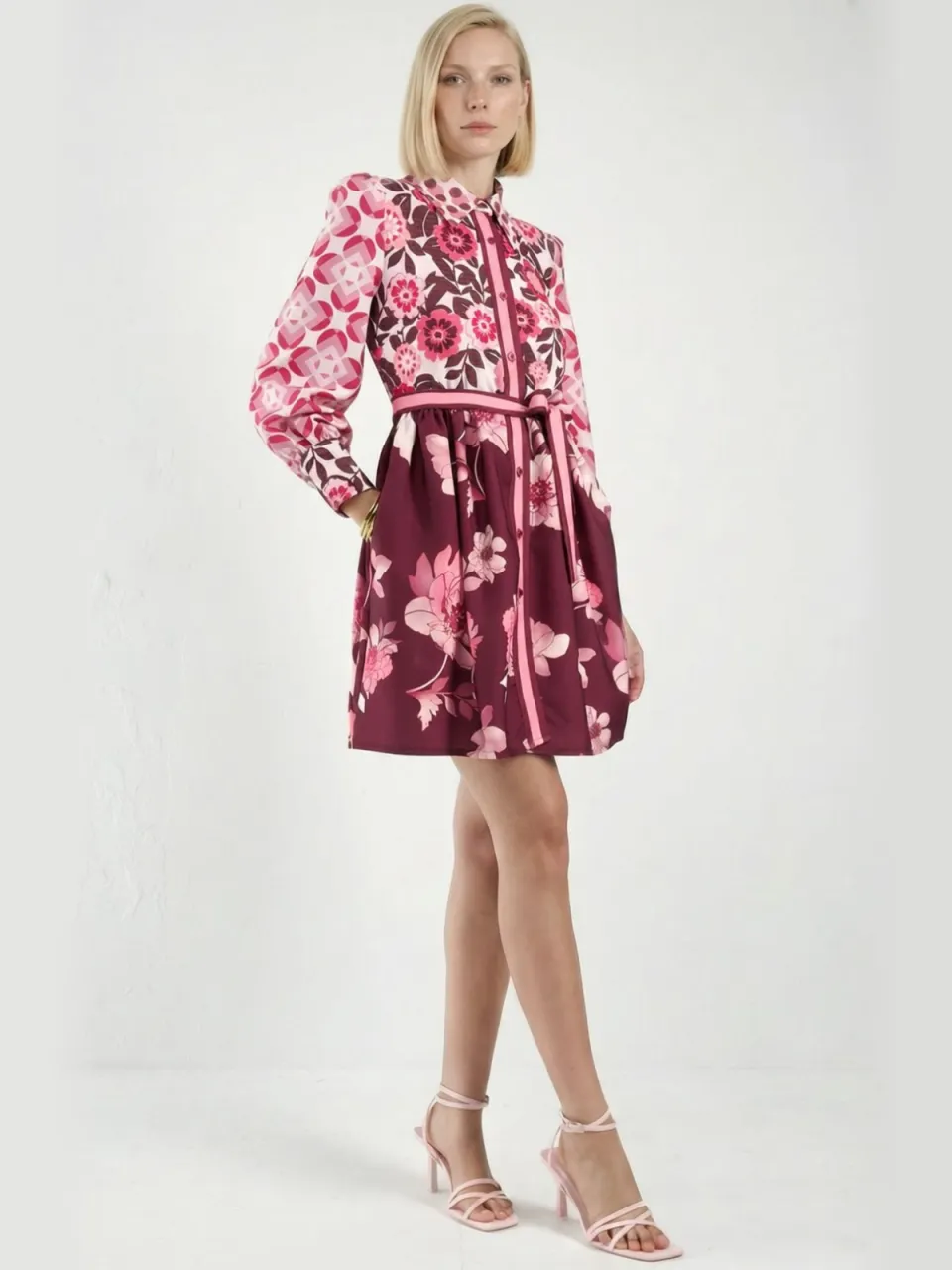 MSN Collection Geprinte A-Lijn Mini Dress rood, foto 2