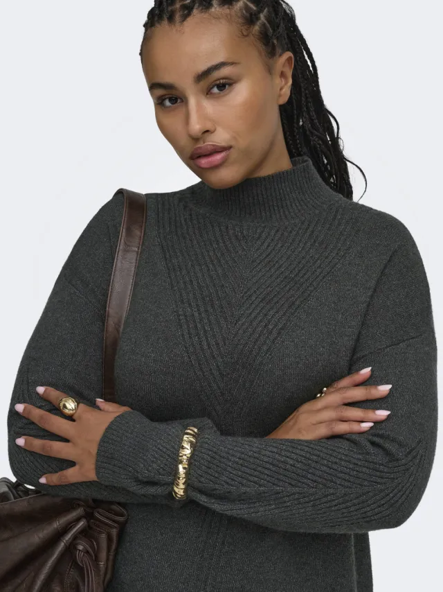 Only Carmakoma Plus Size gebreide coljurk - grijs, foto 4