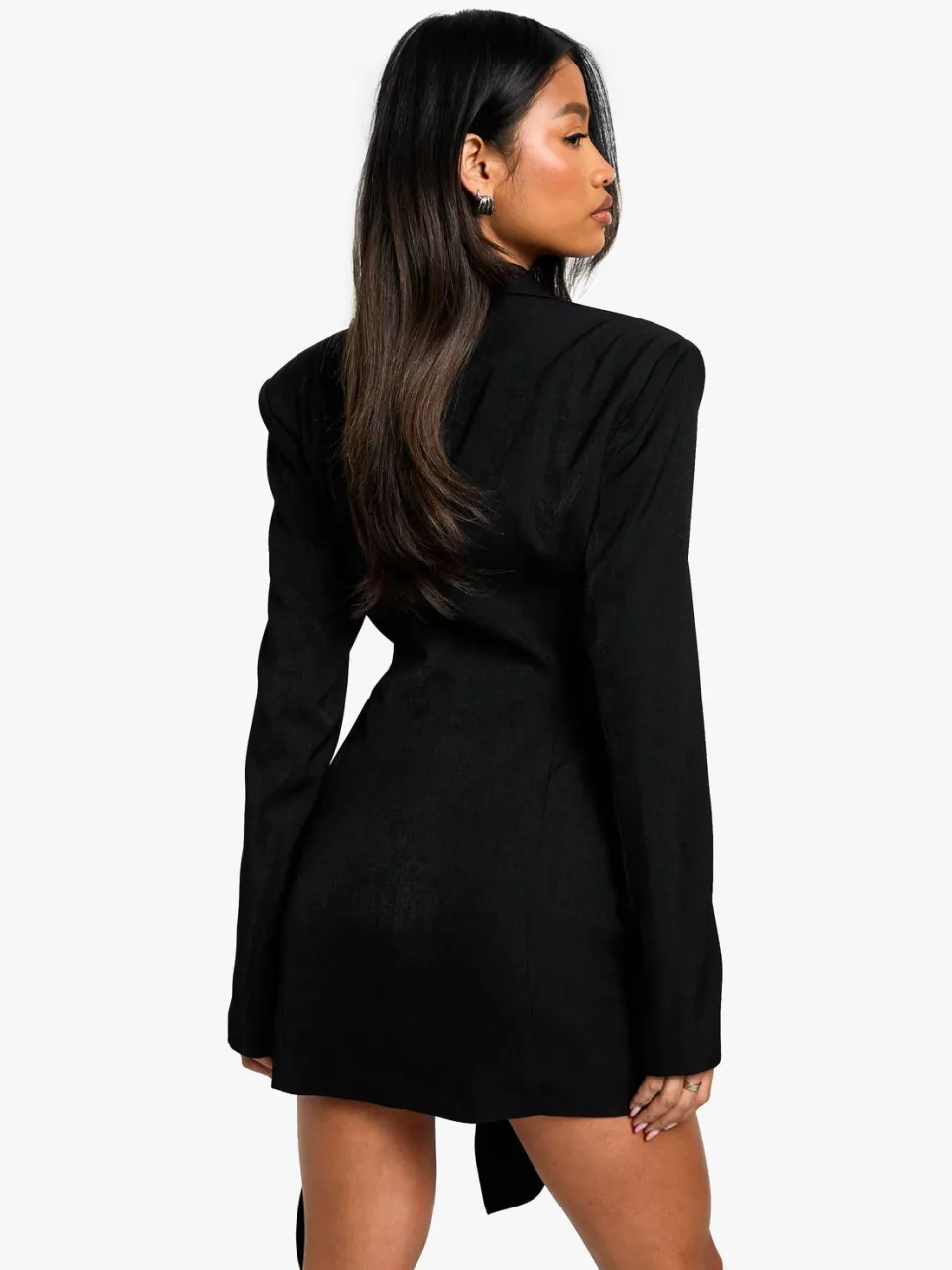boohoo Dames Op maat gesneden gestructureerde blazerjurk met wrap-detail zwart, foto 3