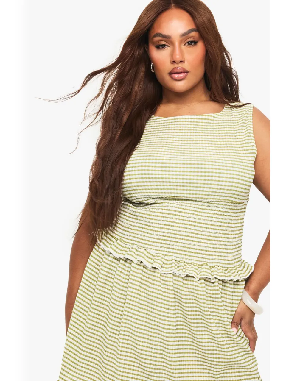 boohoo Dames Plus gerimpelde taille Gingham mini-skater verstandig, foto 4