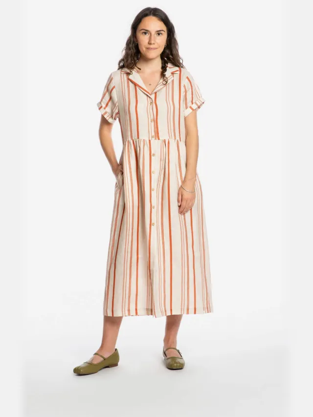 MATONA dames vegan Jurk Collared Dress Gestreept Oranje