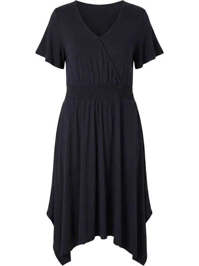 Angel of Style Dames - Jersey midi-jurk A-lijn puntzoom vlindermouwen - Zwart